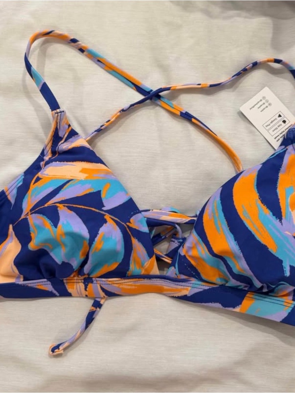 Cupshe Blue & Orange Abstract Crisscross Triangle Bikini Top